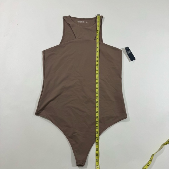 New Abercrombie High Neck Cutout Thong Bodysuit Taupe Brown - Picture 5 of 6